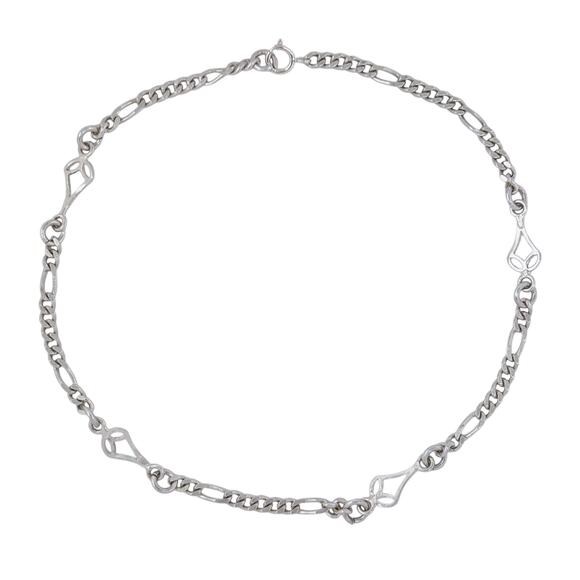Estate Sterling Silver 925 Figaro Fancy Link Chain Anklet 9.75" - Picture 3 of 6